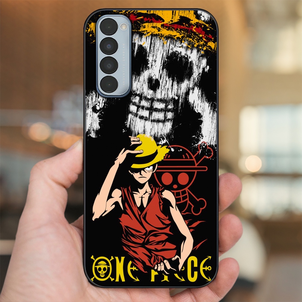 Ốp lưng Oppo Reno 4 Pro viền đen in hình Luffy One Piece