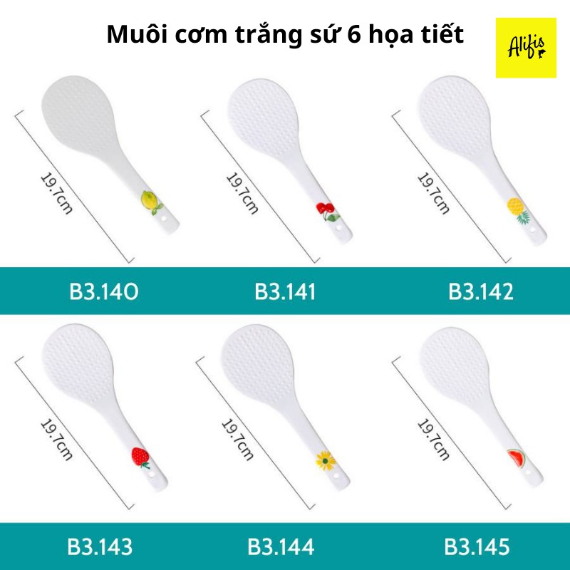 Muôi xới cơm, thìa xới cơm bằng sứ chống dính an toàn cho sức khỏe nhiều họa tiết