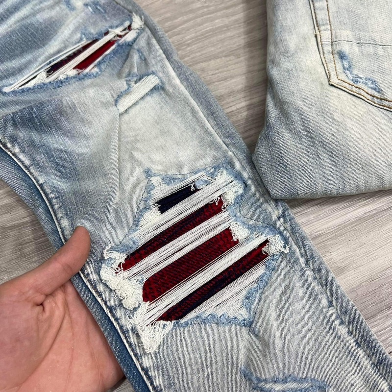 Quần bò Amiri likeauth rách vá đỏ siêu chất 7920, jean bò rách màu new, Bin Store