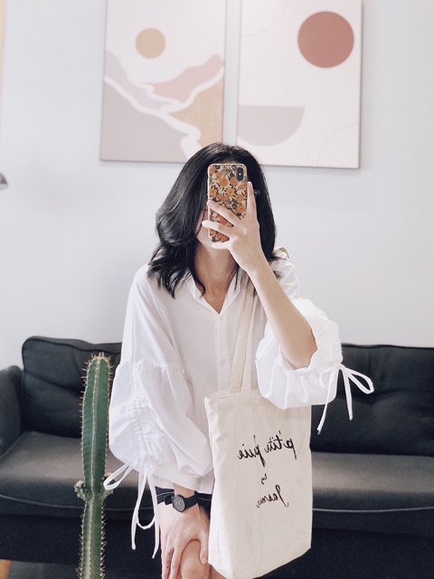 Áo sơ mi trắng tay bồng rút dây | BigBuy360 - bigbuy360.vn