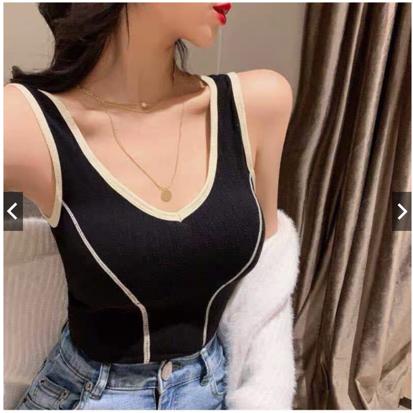(Siêu đẹp) Áo 2 dây thun gân cotton đệm ngực chiết eo kiểu dáng Hàn Quốc kèm túi zip N194