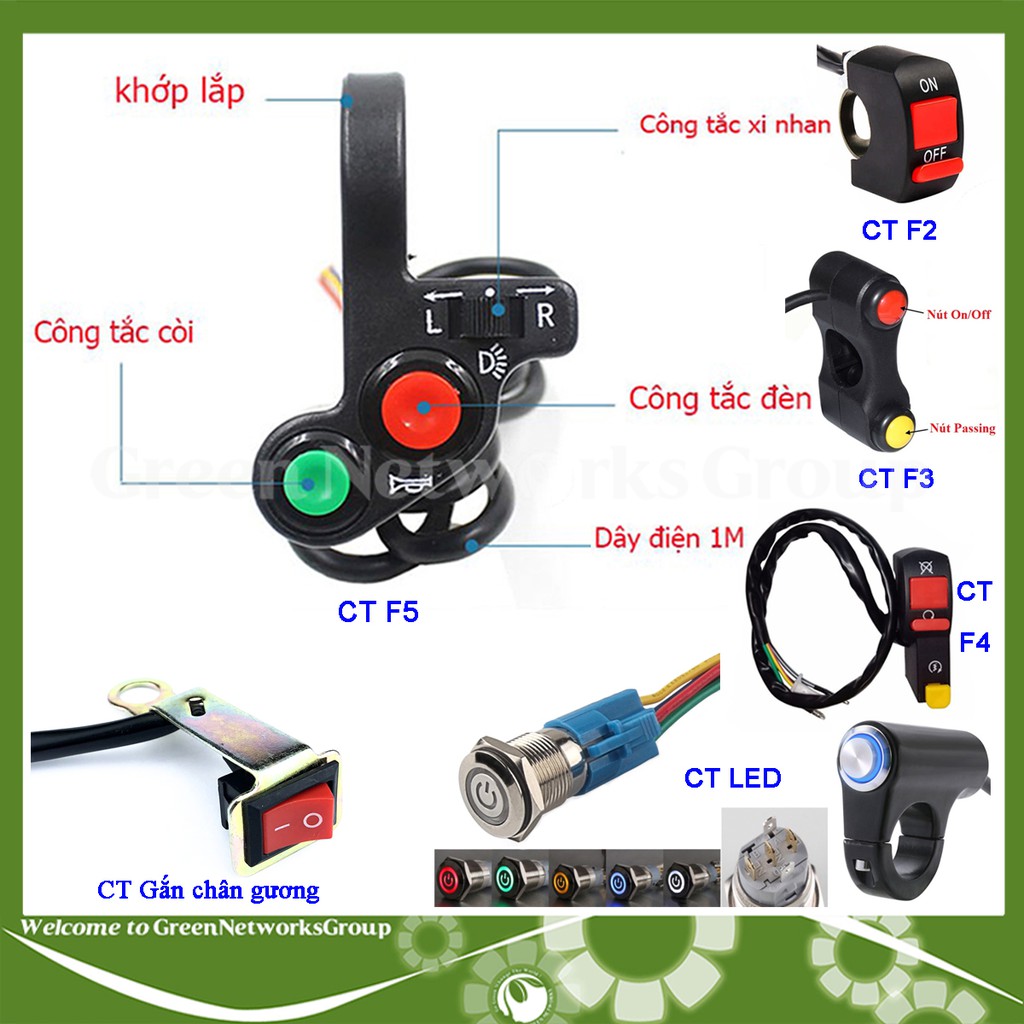 Công tắc đèn led trợ sáng xe máy gắn ghi đông chân gương các loại - Công tắc On Off - Công tắc Passing- Công tắc xi nhan