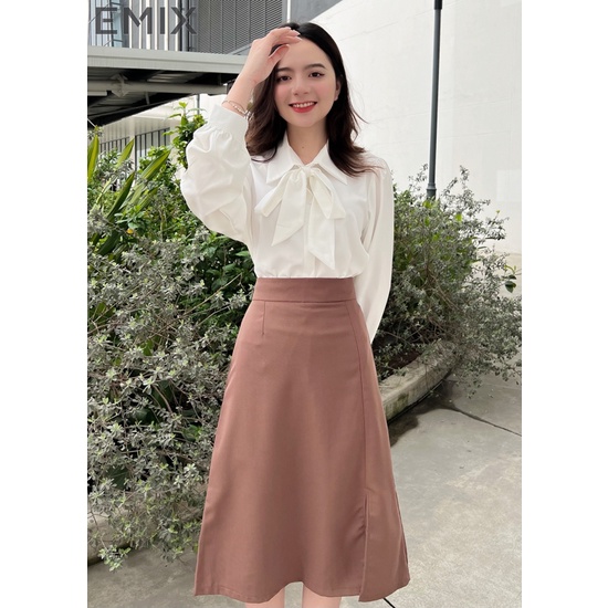 Chân váy công sở EMIX (2 màu), basic dress, dáng dài, midi, chữ A, cạp cao, khóa sau, xẻ chân, chất tuytci cv808