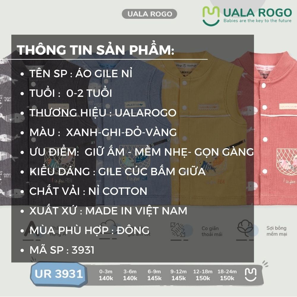 Áo GILE cho bé Uala rogo bé trai bé gái 0-2 tuổi cotton nỉ giữ ấm mềm nhẹ gọn gàng cúc bấm giữa quần áo trẻ em 3931