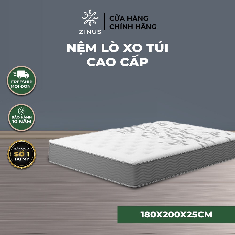 Nệm Lò Xo Túi Hút Chân Không Cao Cấp Zinus 180X200X25Cm