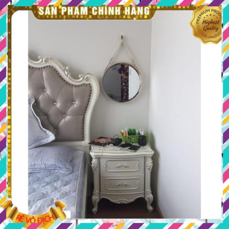 Gương Tròn Treo Tường Dây Da Cao Cấp , Dây Da Trắng, Mirror Decor 360, 089.88.999.44