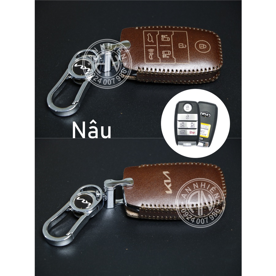 Bao da chìa khóa KIA Sedona - 6 nút bấm - Da bò thật - Khâu thủ công