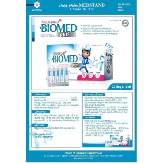 Men Vi Sinh Biomed Plus - Lợi Khuẩn, Táo Bón Cho Bé, Khó Tiêu, Rối Loạn Tiêu Hóa, Đi Ngoài - Hộp 20 Ống