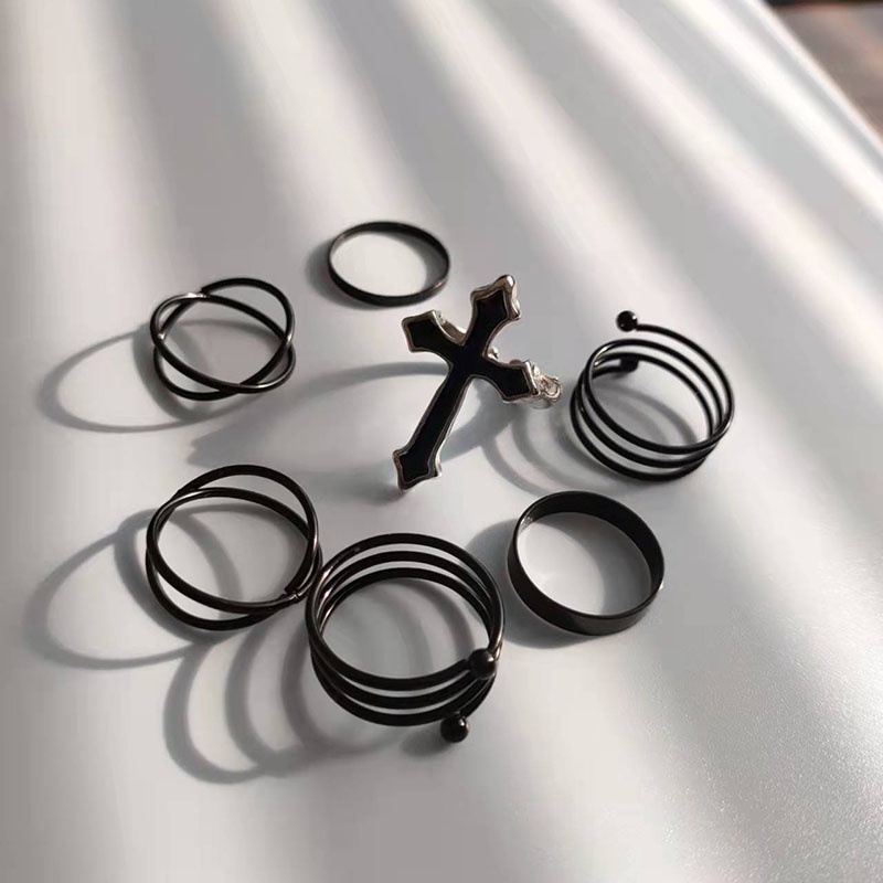 Nhẫn Thiết Kế Hình Học Đơn Giản Màu Đen Phong Cách Punk Cổ Điển Thời Trang Cho Nam Và Nữ