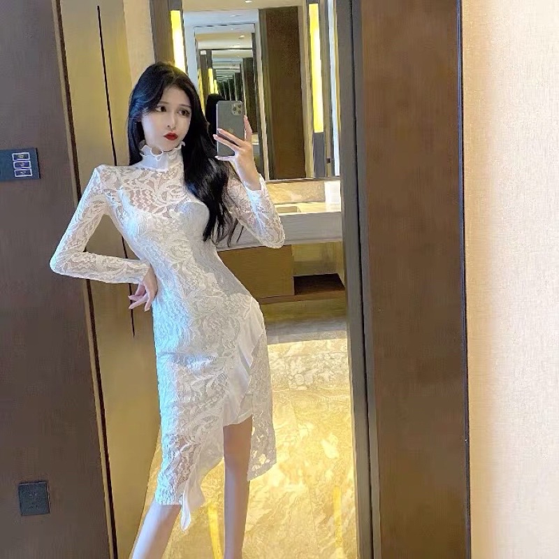 Váy body ren dài tay mẫu thu đông thiết kế mang phong cách Hàn Quốc hot nhất năm 2022