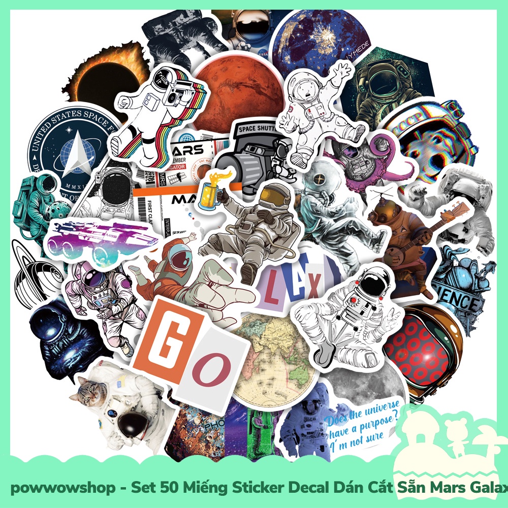 [Sẵn VN - Hỏa Tốc] Set 50 Miếng Sticker Decal Cắt Sẵn DIY Dán Trang Trí Vật Dụng Mẫu Mars Galaxy Engineer
