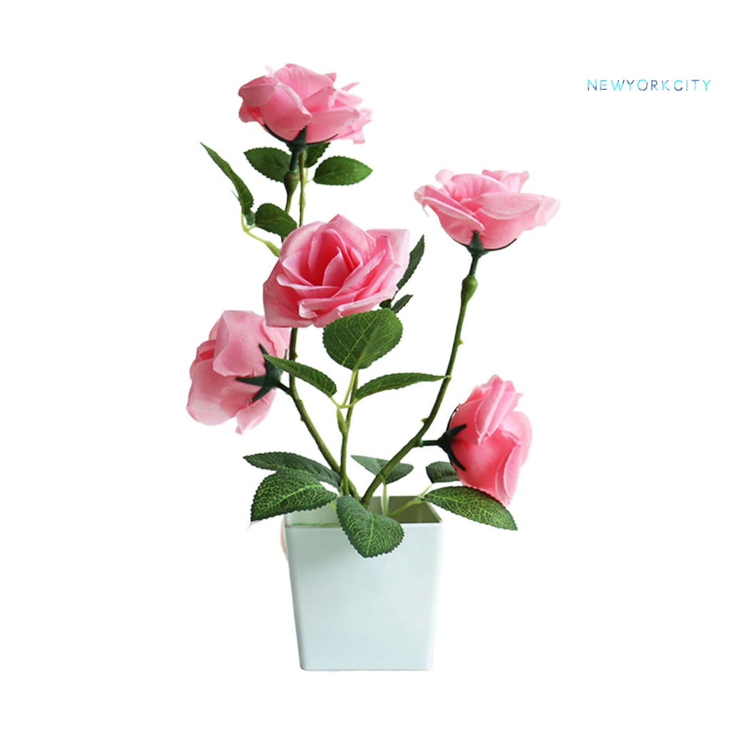 Chậu Hoa Hồng Nhân Tạo Bằng Lụa Giả Để Bàn Trang Trí Trong Nhà/Ngoài Trời