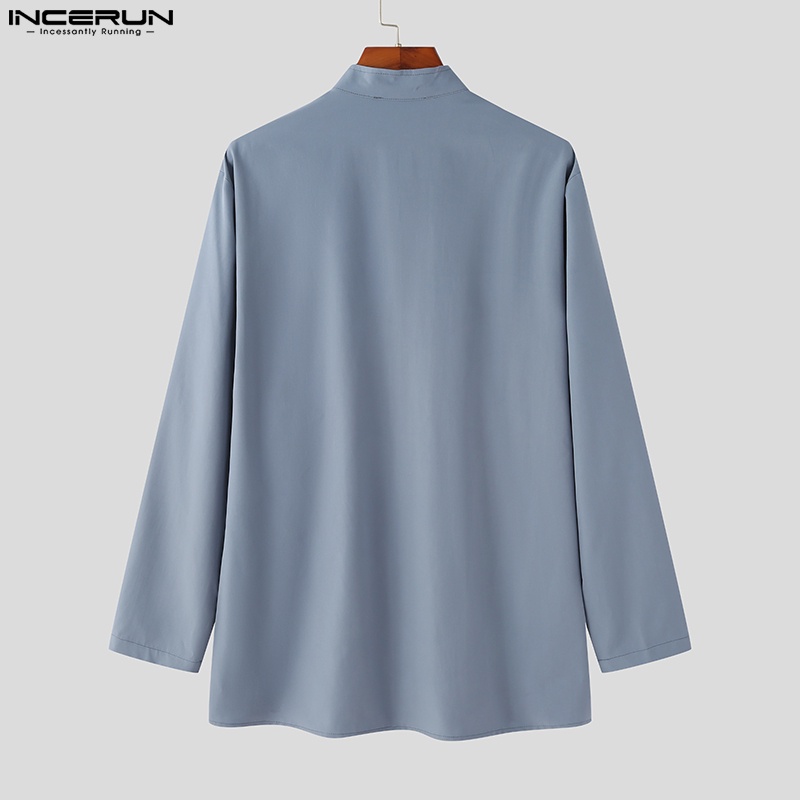 Áo sơ mi nam INCERUN tay dài cổ đứng cài khuy kiểu vintage thời trang