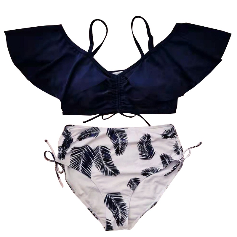 Bộ Đồ Bơi Bikini Lưng Cao Phối Bèo In Họa Tiết Kích Thước Ngoại Cỡ Thời Trang Quyến Rũ Cho Nữ