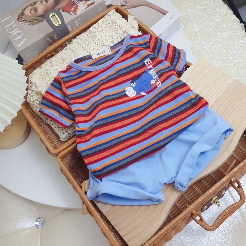 Bộ Cotton Mùa Hè Áo Kẻ Ngang Chất vải Mát Lạnh Nhiểu Màu sắc Họa Tiết Cho Bé 6 Màu B1010