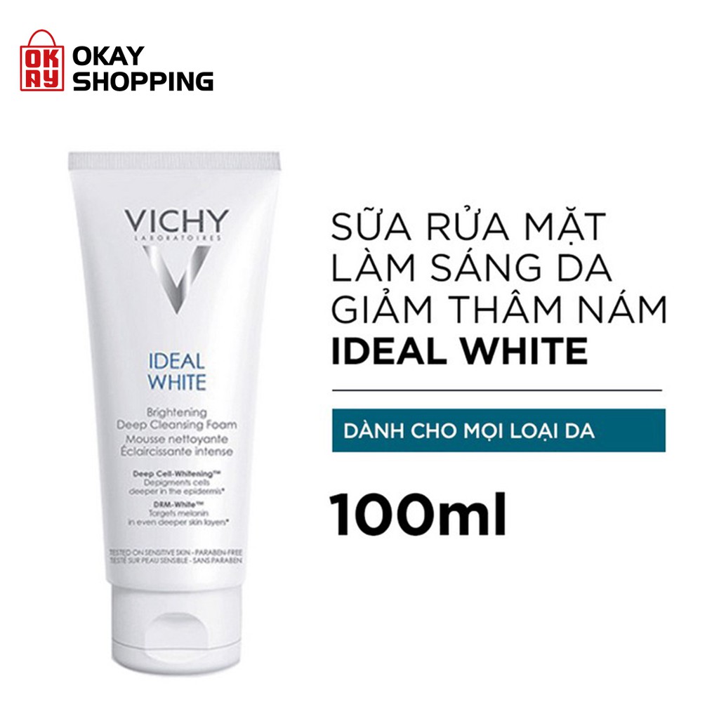 Sữa rửa mặt tạo bọt dưỡng trắng da, giảm thâm nám Vichy ideal white brightening deep cleansing foam 100ml