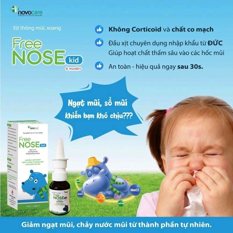 Dung dịch vệ sinh mũi Free Nose  20ml hỗ trợ làm sạch, gữ ẩm mũi