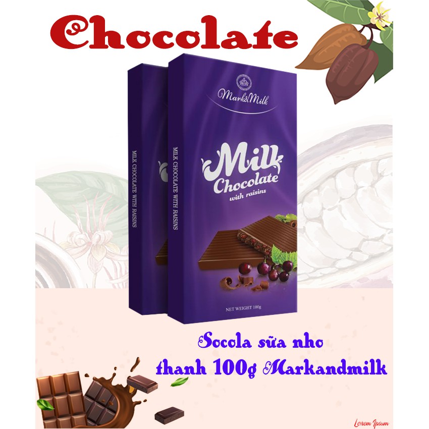 Socola sữa nhân nho thanh 100g vị ngọt nhẹ của socola cùng độ bùi của nho đem đến cho bạn ngày mới đầy tươi trẻ