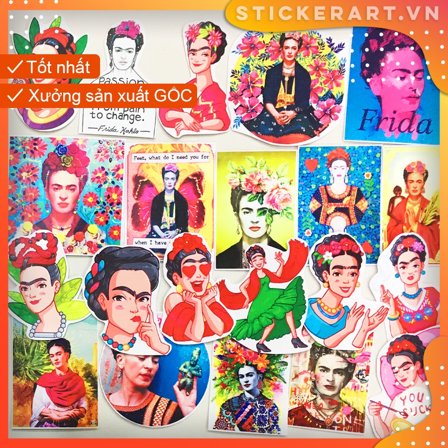 [ART-FRIDA KHALO] 64 Sticker chống nước/dán xe laptop mũ bảo hiểm vali...