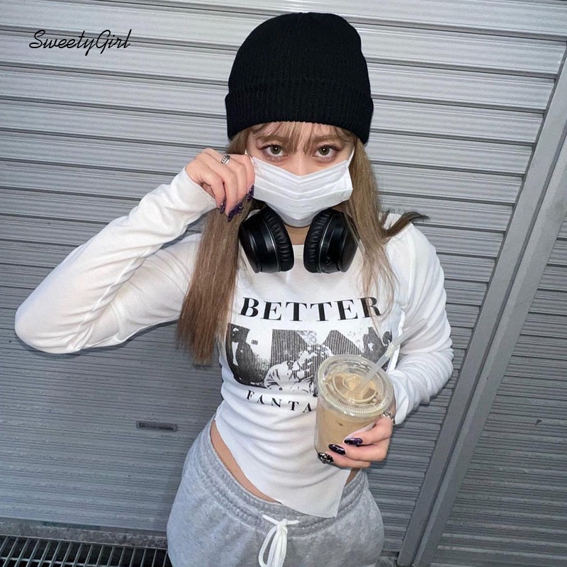 Áo Thun Tay Dài Cổ Tròn In Chữ Phối Màu Tương Phản Thời Trang 2022 Cho Nữ