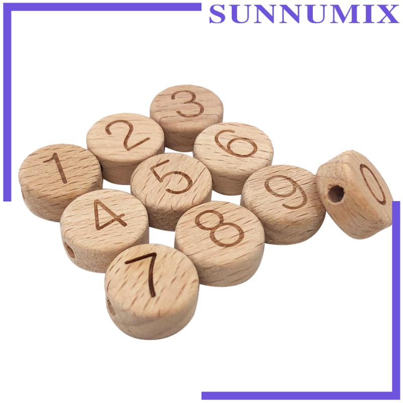 Set 10 Hạt Gỗ 15mm In Họa Tiết Chữ Cái Và Số Làm Trang Sức