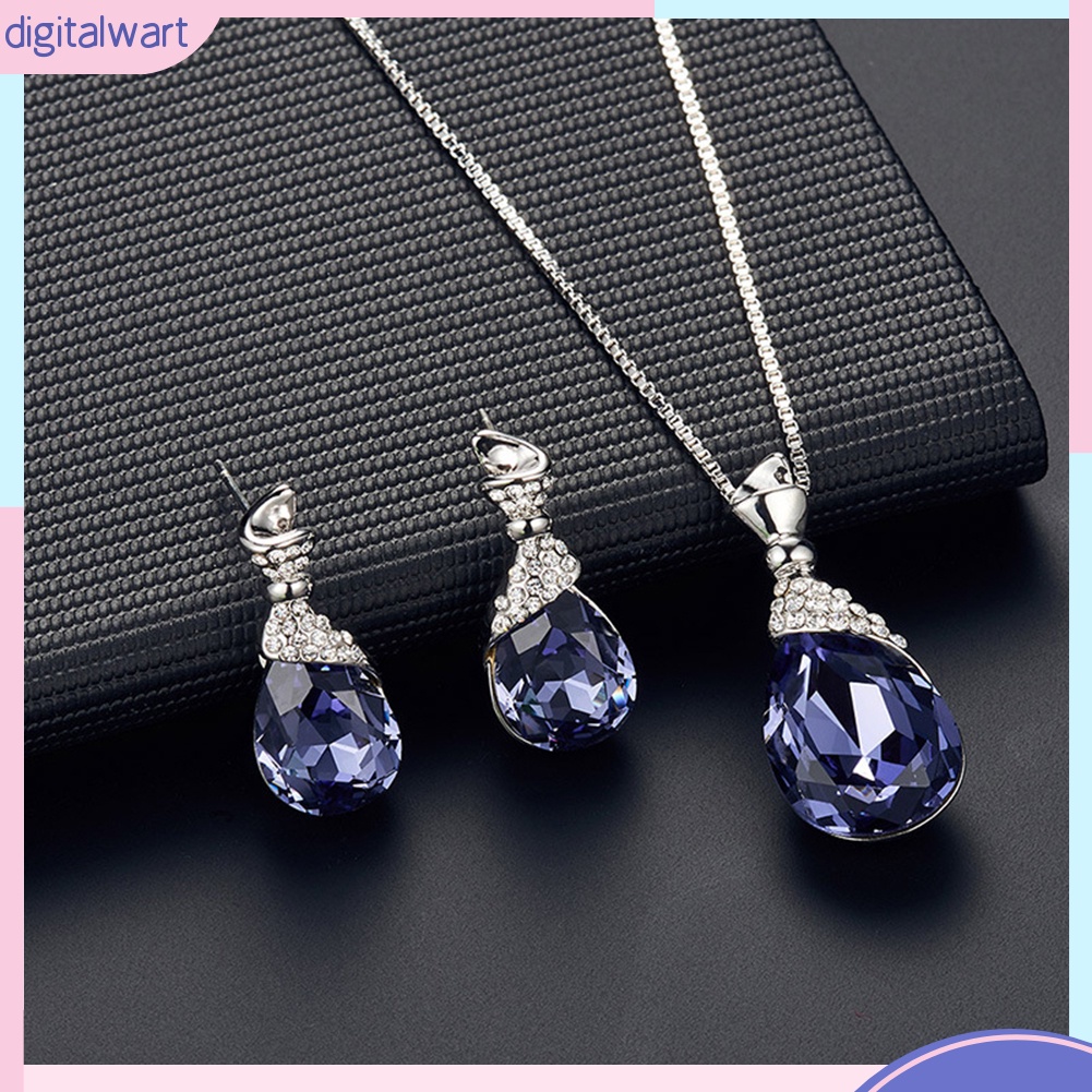 Bộ Vòng cổ + Bông Tai Đính Đá Hình Giọt Nước Cho Nữ