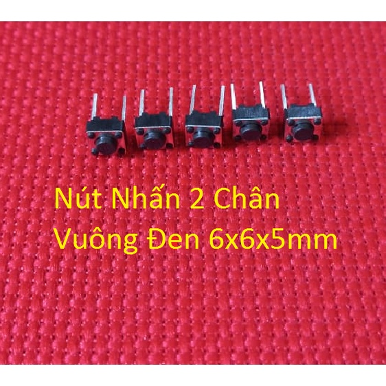[10 NÚT] Nút Nhấn 2 Chân Vuông Đen 6x6x5mm