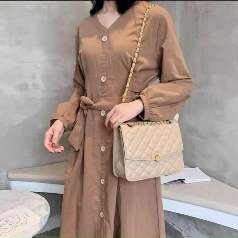 Túi xách nữ đeo chéo trần chỉ trám size 25 chất da mềm mịn có khóa Capucha T29