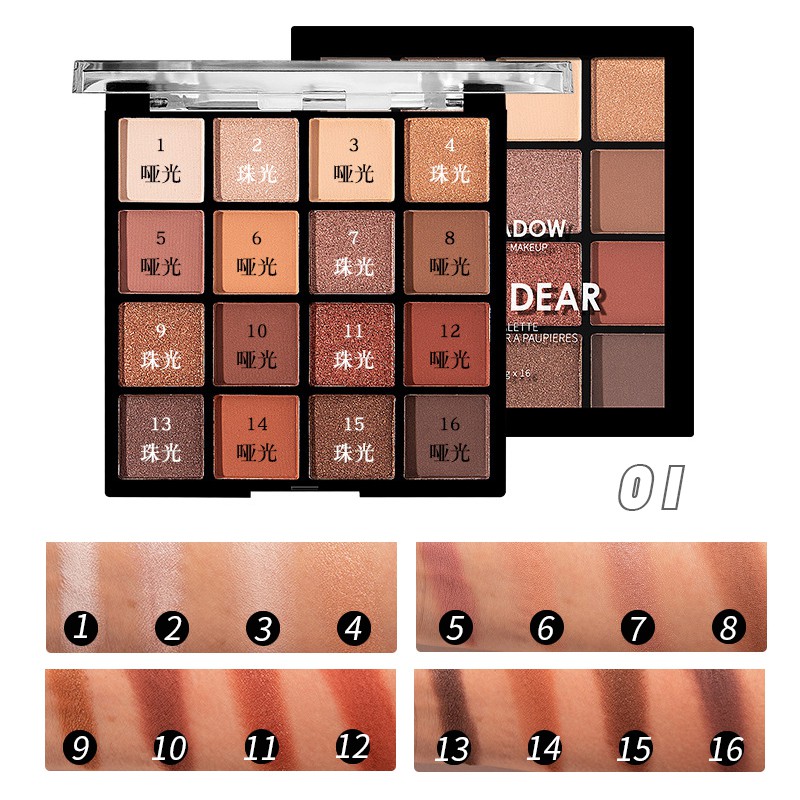 Bảng phấn trang điểm mắt PFFEE 16 màu sắc lì và ánh kim tuyến mini chuyên nghiệp | BigBuy360 - bigbuy360.vn