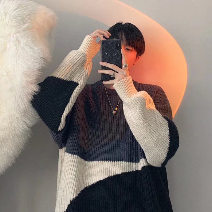 Áo len tay dài cổ tròn dáng rộng phong cách Hàn Quốc thời trang cho nam