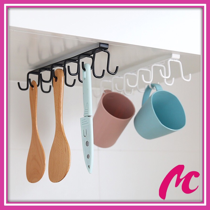 Giá 12 móc treo đồ đa năng,gắn cài kẹp dưới tủ bếp quần áo, kệ bàn, để cốc ly dụng cụ bằng sắt tiện lợi_MC888