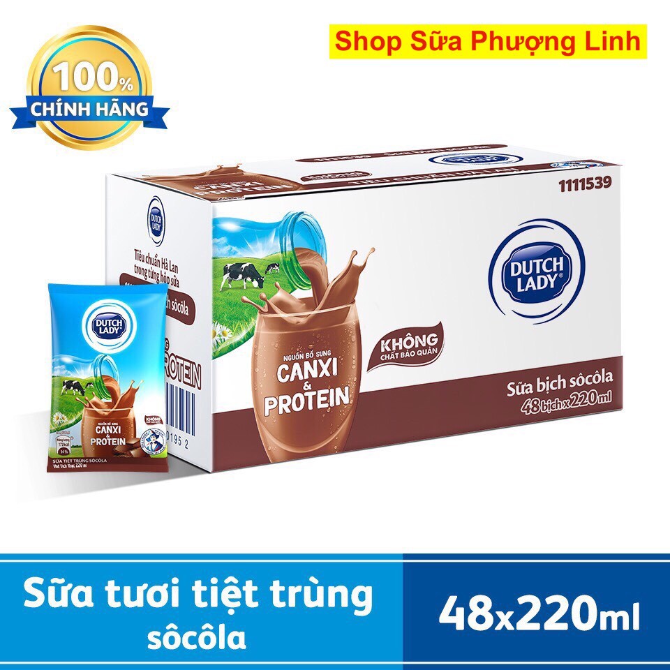 Thùng 24 bịch sữa tiệt trùng Cô Gái Hà Lan 220ml (Đủ Vị)