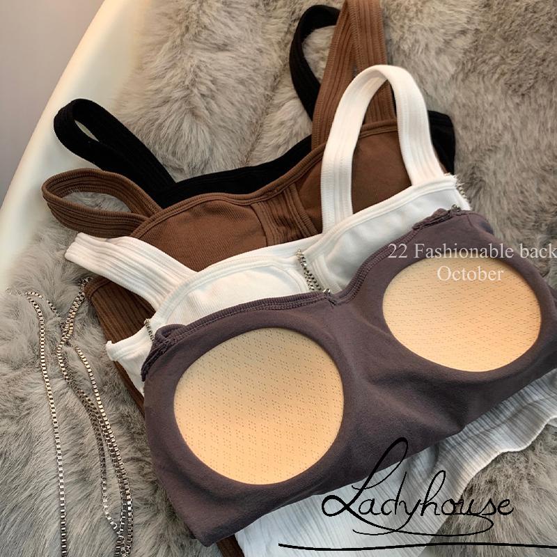 Áo Croptop Không Tay Đệm Mút Màu Trơn Có Dây Xích Kim Loại Cho Nữ