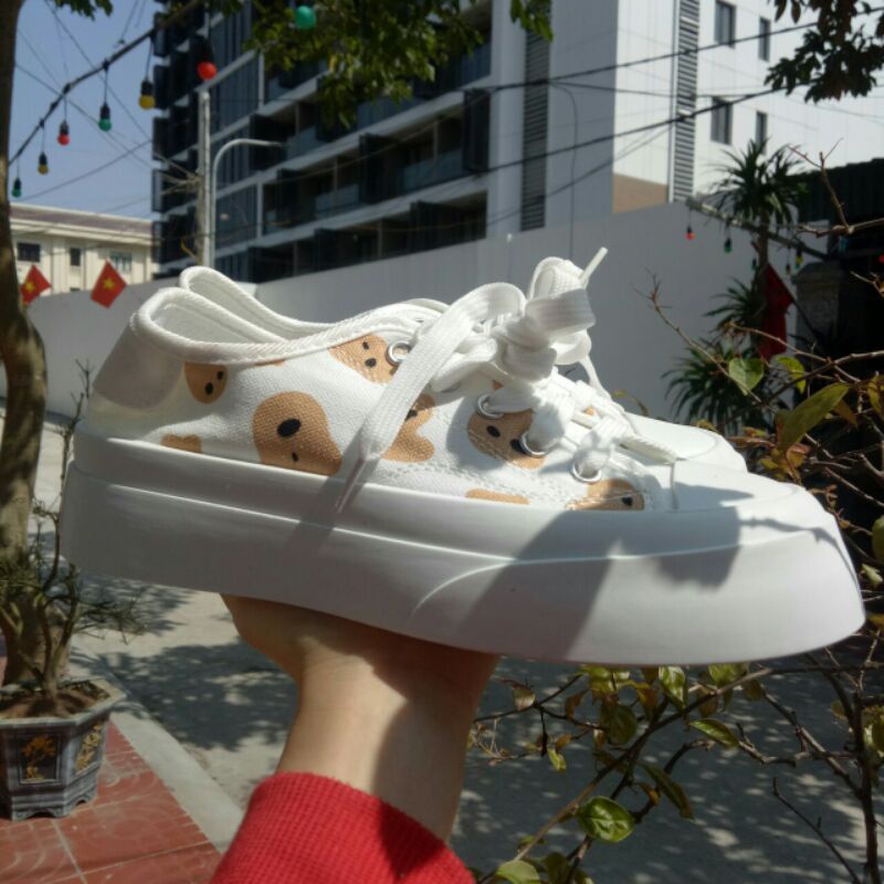 Giày thể thao cổ thấp ulzzang nữ vans bò sữa graffiti tuopin 2022
