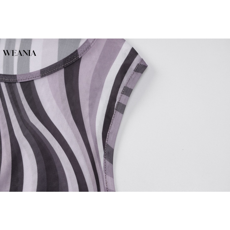 Đầm Dài Dáng Ôm Phối Lưới Kẻ Sọc Thời Trang Quyến Rũ Cho Nữ