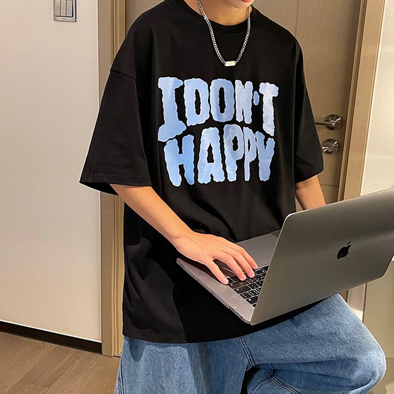 Áo phông unisex tay lỡ nam nữ thun form rộng teen cổ tròn oversize cotton DON'T HAPPY giá rẻ màu đen trắng tee pull