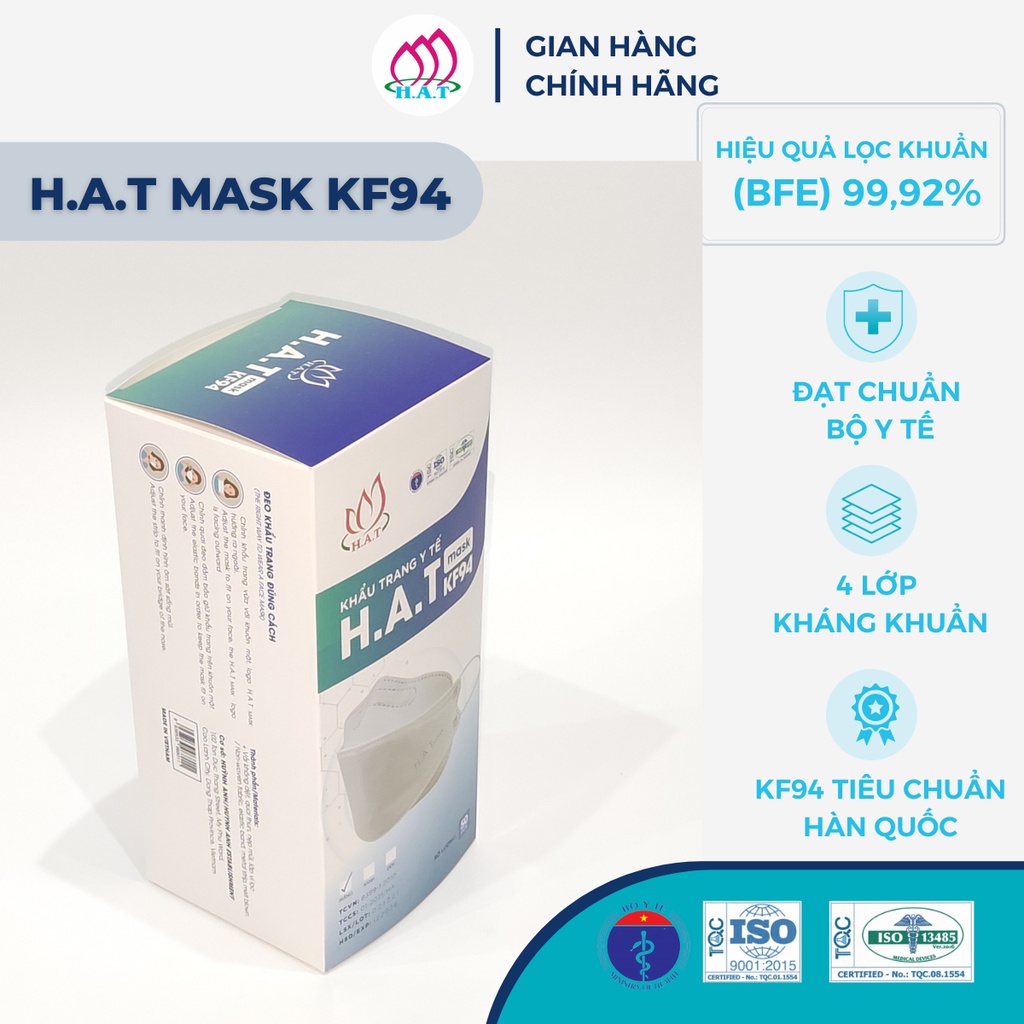 H.A.T MASK  Khẩu Trang Y Tế KF94 (Màu Trắng - Hộp 50 Cái)