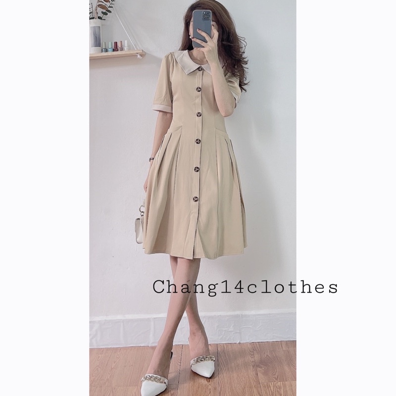 Váy thiết kế công sở dải khuy trước, có túi 2 bên | BigBuy360 - bigbuy360.vn