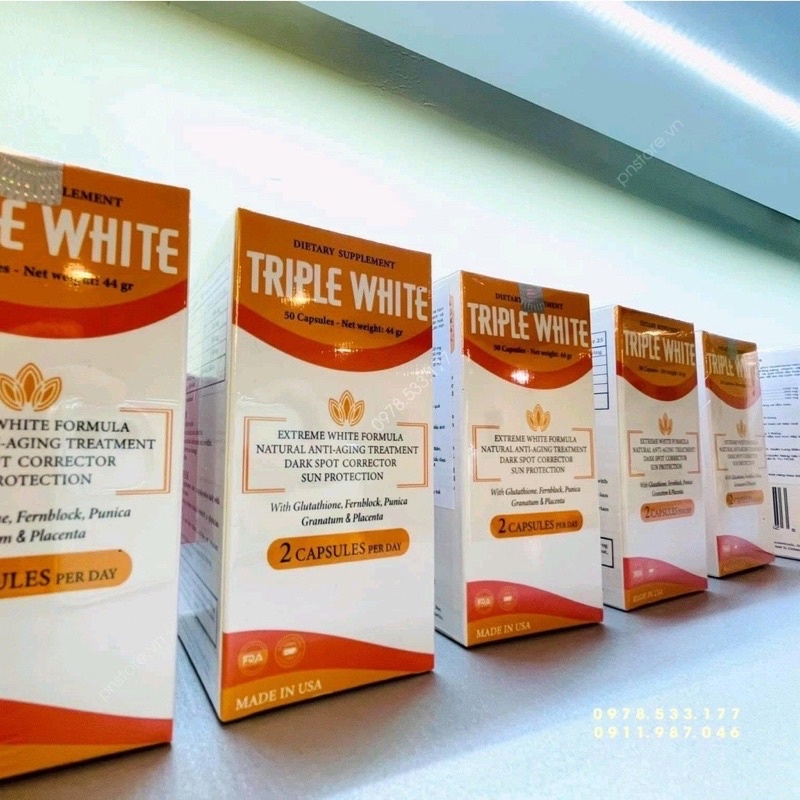 Viên uống Triple White Glutathione 1200mg chính hãng Mỹ (Hộp 50 viên) | Thế Giới Skin Care