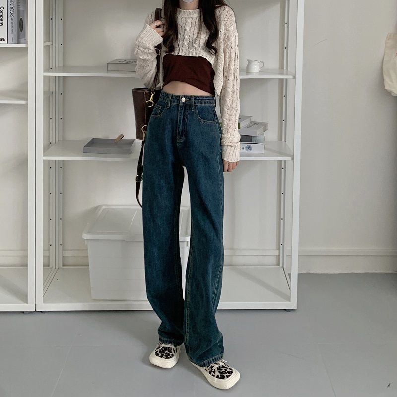 IELGY Quần Jean Dài Dáng Suông Kiểu Retro Cá Tính Cho Nữ