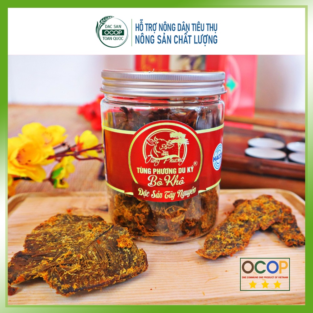 Bò khô miếng hủ 300g, món ăn vặt thơm ngon, bổ dưỡng. Bò khô Gia Lai (bò thả rông ăn cỏ) | Đặc sản OCOP