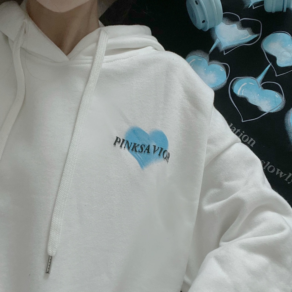 Áo Hoodie Tay Dài Form Rộng Họa Tiết Trái Tim Dễ Phối Đồ