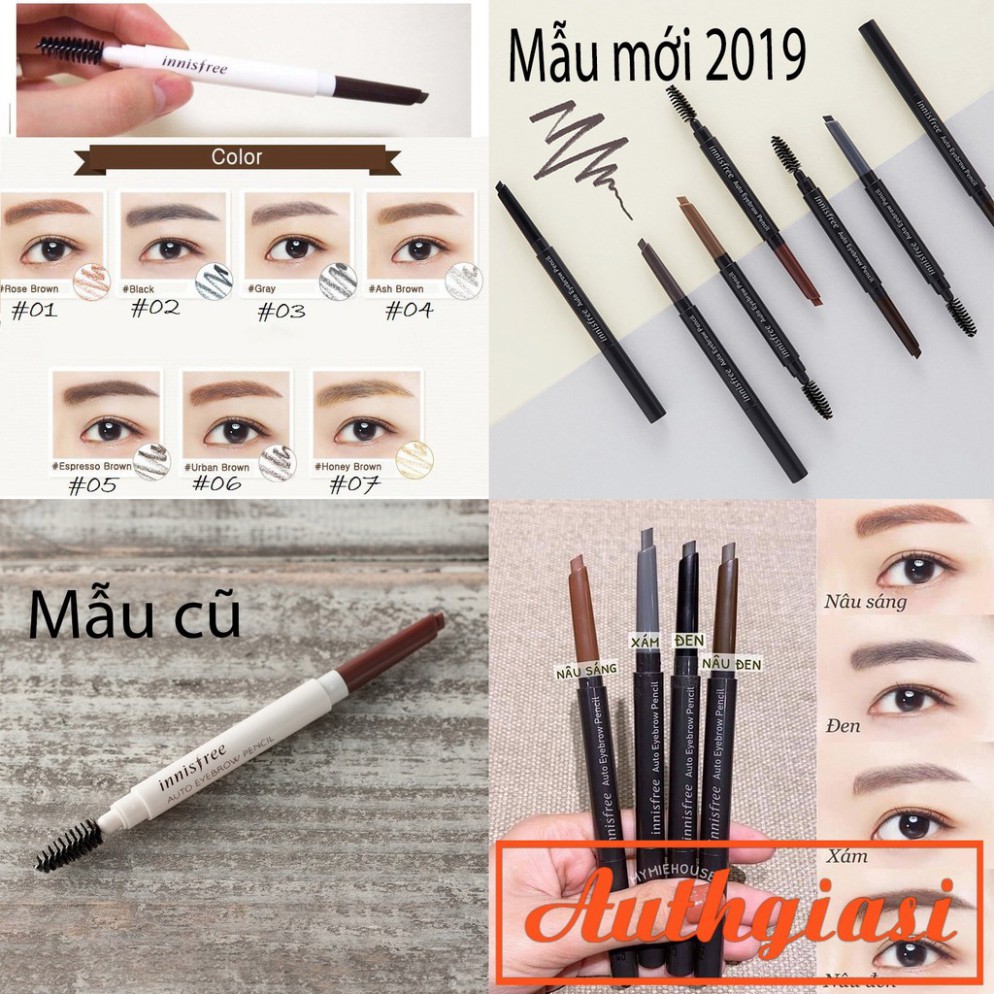 Chì kẻ mày Innisfree Auto EyeBrow Pencil hai đầu dễ kẻ, lên màu đẹp