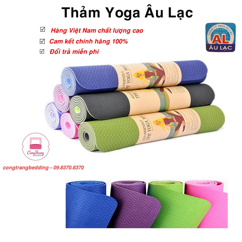 Thảm Yoga Âu Lạc Cao Cấp Đủ 4 Màu Kèm Túi - Kích Thước 65cm x 175cm x 6cm