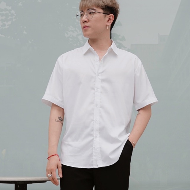 [bigsize &lt;130kg] Áo sơ mi cộc tay nam trắng trơn Maltrik studio chất lụa mềm mại có size lớn cho người béo