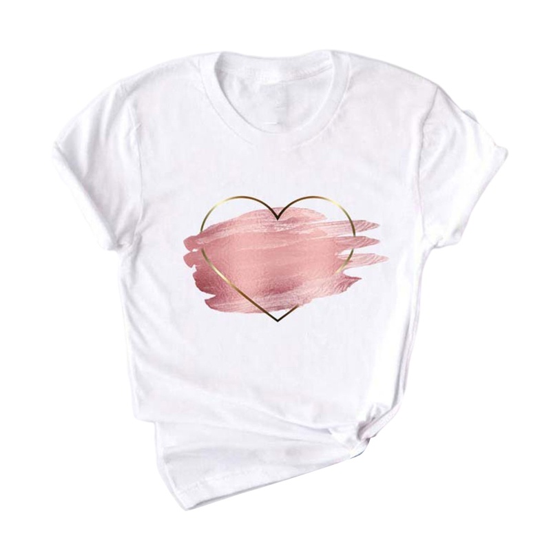 Áo Thun T-Shirt Tay Ngắn Cổ Tròn In Hình Trái Tim Họa Tiết Da Báo Dành Cho Nữ
