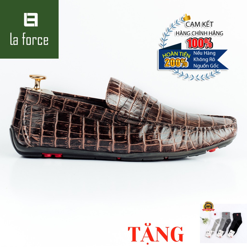 Giày Lười LAFORCE Đai Ngang Vân Cá Sấu GNLA55298-2-CF Tặng Tất UNIQLO Chính Hãng