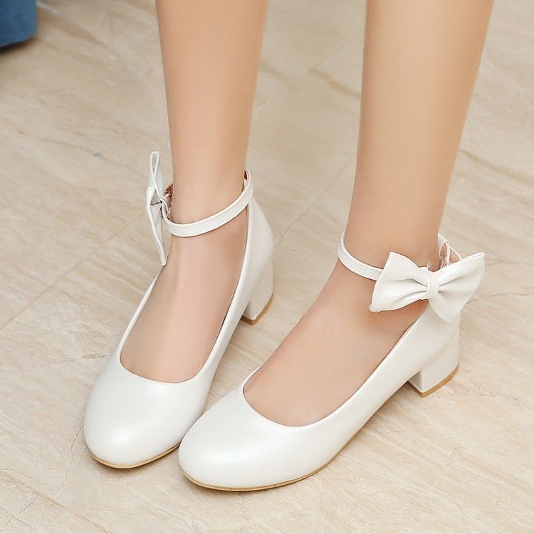 Giày Cao Gót Bằng Da Màu Trắng Kiểu Công Chúa Cho Bé Gái 8-15 Tuổi