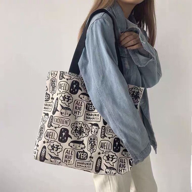 Túi tote vải canvas cao cấp khổ vuông Maruko đáng yêu