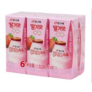 [BINGGRAE] SỮA DÂU HÀN QUỐC 200ML - [빙그레] 딸기맛 우유 200ML× 6 hộp